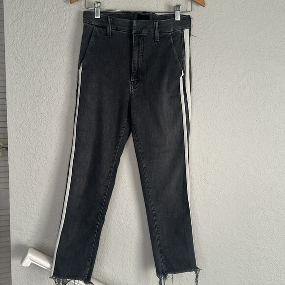 Mother Shaker Prep Fray Jeans Dear Mr Black Racer Grey Stretchy Y2K Grunge Hem - Picture 1 of 12